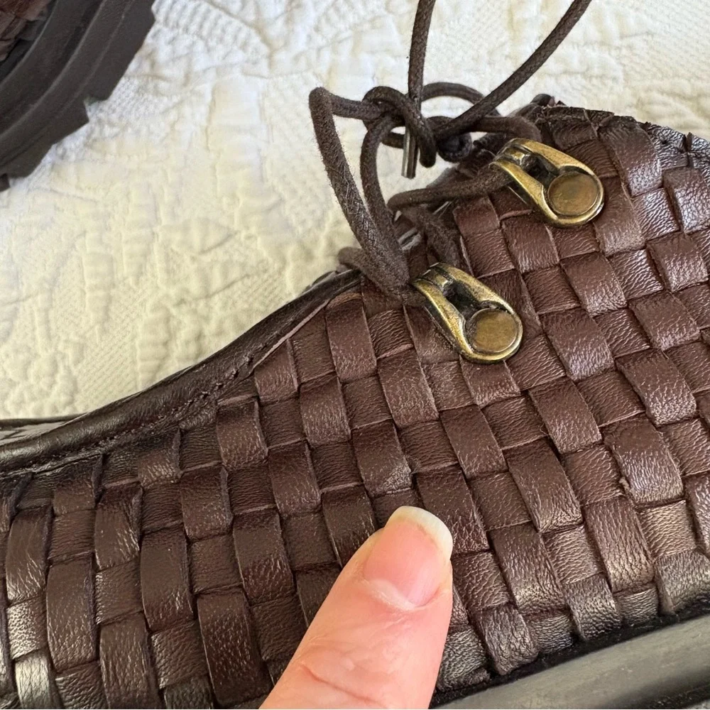 Vintage Foundry Clotilde chunky loafer Women’s 9 brown leather woven platform - Picture 8 of 16